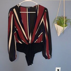 Striped fun bodysuit plus size low cut sexy